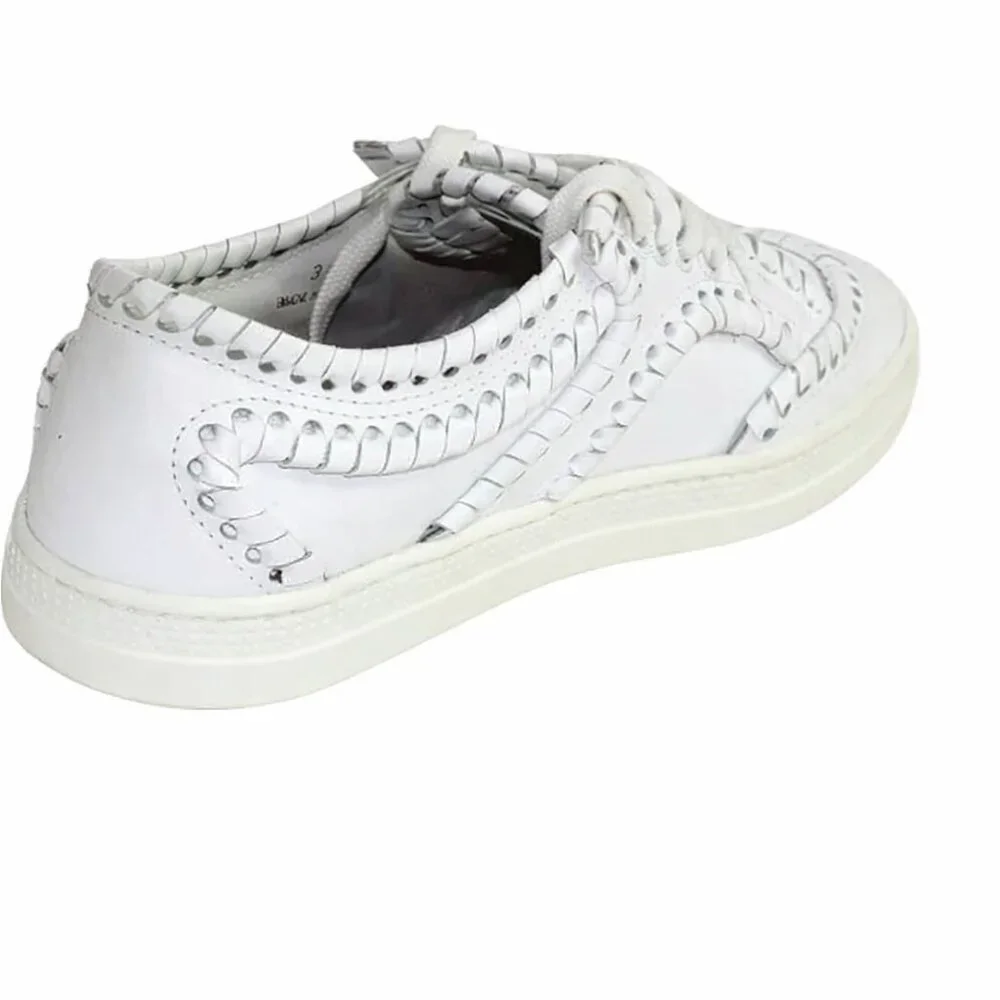 Alaia Tacco White Leather Bold Overcast Accent Stitch Lace-Up, Size 36 (US 6)